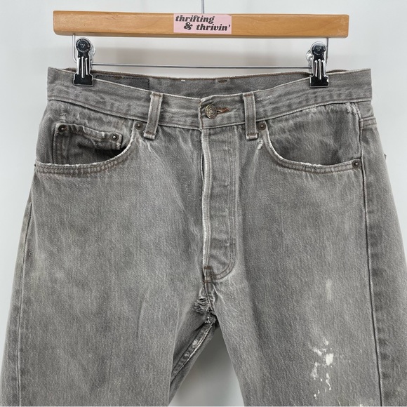 Levi’s Men’s Straight Fit Jeans Gray Distressed Splatter 100% Cotton 32x32 - Picture 2 of 10